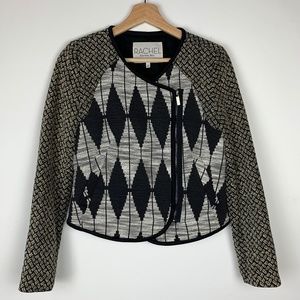 Rachel Roy Diamond Pattern Fabric Moto Jacket